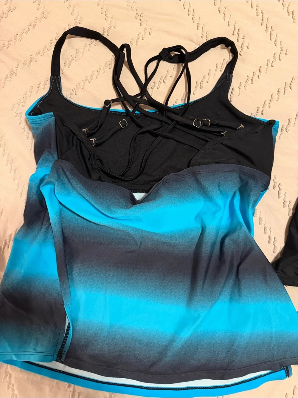 Women’s Gradient Blue Tankini Swim Top and Black Swim Shorts